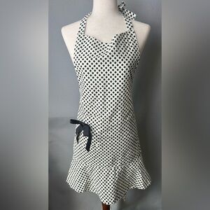 JS Home Black & White Polka Dot Apron Ruffle hem Rockabilly Glamorous Feminine